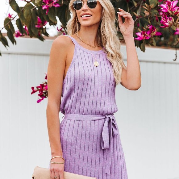 LAST ONE - JANE RIBBED KNIT MIDI DRESS - LAVENDER - Picture 6 of 8